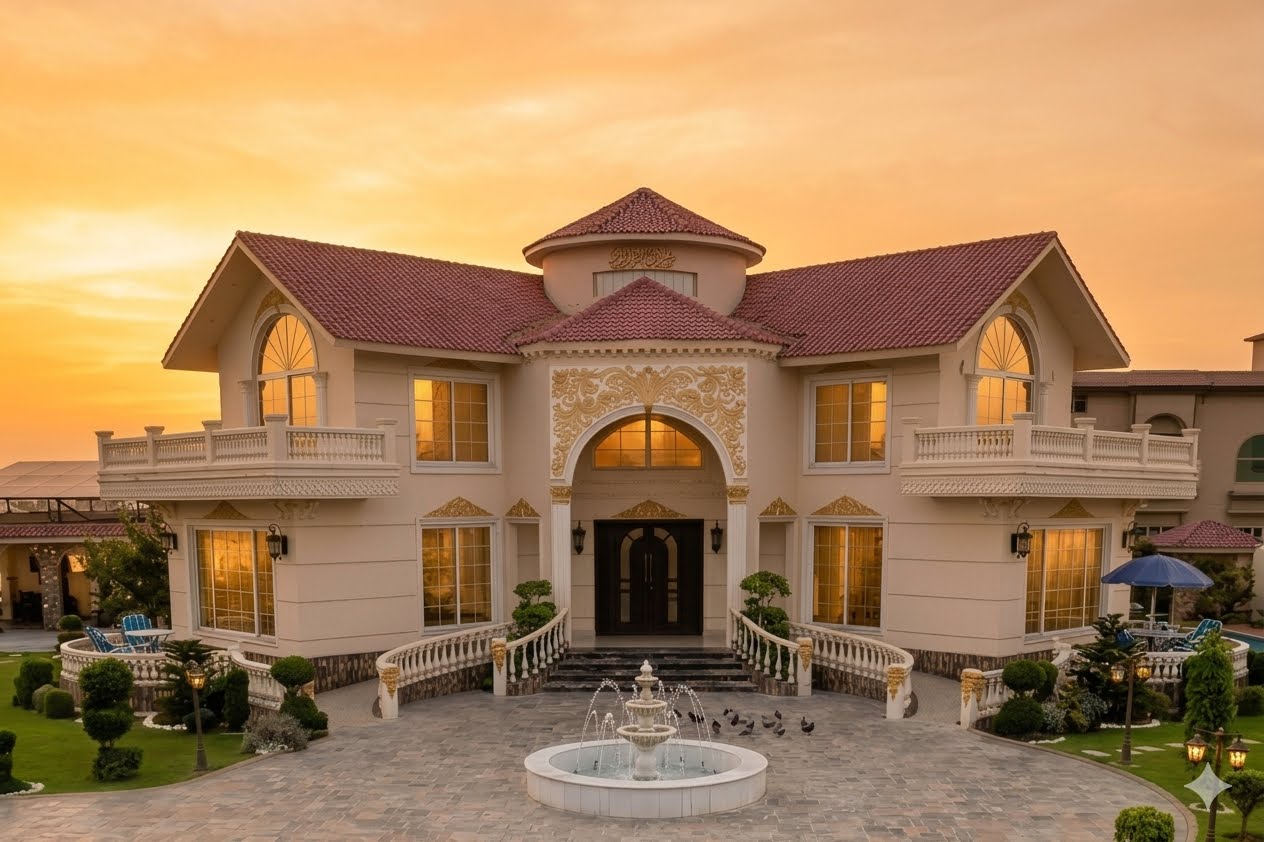 GATED managed luxury villa, aerial view